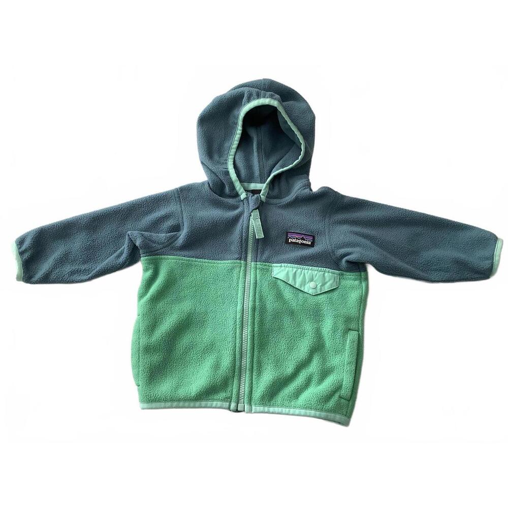 Patagonia Kids Hooded Fleece Jacket Blue and Green Size 3T A02